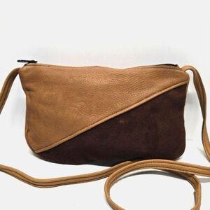 Vintage Raven Works Studio Deerskin Leather & Suede Crossbody Bag Tan & Brown